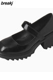 Size 34-39 Real Leather Women Chunky Pumps Mary Janes Fashion Platform High Heels Shoes For Women Lady Casual