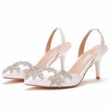 Breakj Cm Light-Mouthed Sharp White Wedding Sandals Fine Heel Size Size Diamond Chain Wedding Shoes Wedding Shoes Wedding