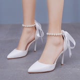 Breakj Cm Red Fine Heel Finger Beads Tied With Sandals Bride Wedding Dress Dress Long Dress Shoes Large Wedding
