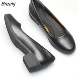 Black Leather Women's Work Shoes Pumps Thick Heels Round Head Shoes Soft Sole Professional Non-slip Hotel Work