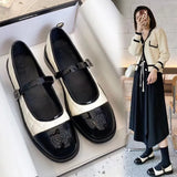 Strap Mary janes camellia flower embroider flat shoes leather patchwork lolita flats women round toe plaid loafers size