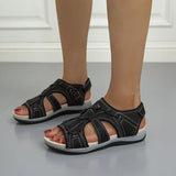Summer New Beach Sandals Velcro Velcro Round Head Slope Heels Large Size