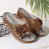 Breakj Summer New Slope With Flower Fish Mouth Large-Size Slippers Car Sewing Hollow Women's Leisure Cold