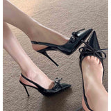 Breakj Sister Wind Dating Beautiful Baotou Sandals Spring Summer New Pointed Thin Heel Height Bow High