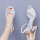 Breakj Cm Fish Mouth High-Heeled Sandals Shallow Mouth Buckle With Large-Size Round-Head High Heel Bridal Wedding Silk Satin Cloth Coarse