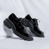 Breakj Advanced Sense Square Head Leather Shoes Male Ins British Wind Business Thick Platform Derby Shoes Korean Version Tide Shoes