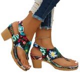 Breakj Word Drag Large Code 2025 Summer Flower Embroidered Coarse Heel With Toe High Heels