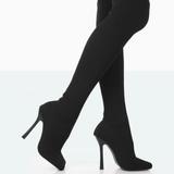 Knitted elastic Knee High Boots Square head Toe Stiletto Heel Slip On Boots Women Winter Shoes Party Dress Sexy