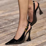 Caiying Rose Baotou Sandals Women's New Pointed Back Empty Shoes Lacquered Leather Stilettos Sexy High Heels In Spring