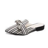 New Women Slippers Muller Shoes Striped Bow Design College Style Female Foot Office Gentlewoman Casual Slippers Women