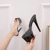 Women Shoes Summer High Heels 17CM Thin Heel Waterproof Platform Sandals Red SlippersTransparent Crystal Shoes Wedding Shoes