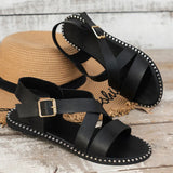 New Large-Size Flat-Soled Sandals One-Word Buckle Fish Mouth Roman Shoes 46 Out Of