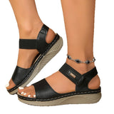 Breakj Retro Casual Roman Style Round Head Sandals Women's New Hollow Pattern Breathable Flat With Magic