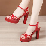 Thick-Heeled Open-Toed Sandals, Summer 2023 New Thick-Soled Waterproof Table Lacquered Leather With Large Size Model