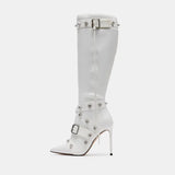 Breakj / Winter 2024 New Versatile Pointed Rivet Boots Thin Heel Ultra High Heel Side Zipper Long Tube Large Size Women's