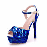 Queen Diamond Women Super High Heels Wedding Pumps 14cm Peep Shoes Platform 4CM Wristband Colorful