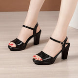 Heels, Thick Heels, Women's Summer 2023 New Large Sizes 40-43, There Are Still Hundreds Of Lacquered Leather Open-Toed High-Heeled