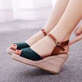 Breakj Fashion Mary Treasure Fish Mouth Slope Sandals Round Head Waterproof Table Rope Heel Sandals
