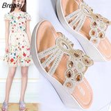 Sandals Women 2023 Ladies Boho Slides Women Slippers Sandals Summer Crystal Shoes Peep Toe Flat