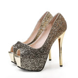 Heels Platform Woman's Peep Toe Pumps Gold Silver Wedding Shoes Bridal Heels Banquet Ladies 2023 Elegant Women Heeled