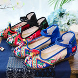 Breakj Heels Single Shoes Ethnic Wind Contrast Color Canvas Retro Embroidered Cloth Shoes With Women's Shoes Spring And