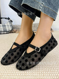 Breakj New Retro Wave Point Mary Treasure Shoes Women Round Head Flat Letter Button Mary Treasure Shoes Bao Head Single