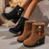 Breakj The Fall Of 2025, The New Women's Boots Water Drilled Wool Mouth High Heel And Large-Size Fashion Shoes