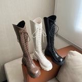 Brown Boots V-Mouth Knight Boots Small Thick-Legged Boots Fat Mm Tall Boots Around Tall Boots Thin Women's