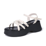 New Thick-Soled Sandals Korean Version Cross-Buckle Sandals Small Heightened Sandals Bowknot High-End