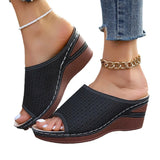 Breakj New Women's Slope And Thick Bottom Slippers Large-Size Pure Color Fish Mouth Slope And High-Inctase Leisure