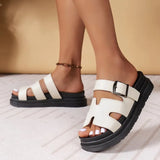 Breakj New Large-Size Slippers Women Thick-Bottomed A Buckle Solid Color Casual Cold Slippers