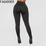 Black Mesh Patchwork Skinny Pants Women High Waist Perspective Solid Legging Pant Sexy Transparent Stretch Tight