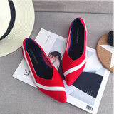 Womens Stretch knitted mixed color moccasins breathable cozy work shoes brief slip-on fashion ladies flats light driving