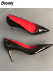 Black Red High Heels Shoes Woman Pumps 12cm Tacones Pointed Toe Stilettos Sexy Deep Cleavage Wedding QKOU011