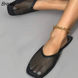Women 2022 Summer Mesh Flat Shoes Casual Slip on Slides Breathable Lightweight Black Hollow Footwear Pantufa