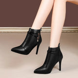 Breakj And Fashion Boots Women's Ultra-High And Short Boots 2023 New Pointed Linge Leather Autumn And Winter Thin Velvet Women's