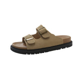 Shoes Casual One Word Slipper Women's Summer 2024 New Boken Wearing A Thick Belt Buckle Flat Half