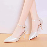 Leather Women's Shoes,Pointed Toe,2021 Spring New High Heels,Ankle Strap,Cover Heel,Female Footware,Big