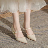 Breakj Pointed Mary Jane Shoes Women's 2023 New Fine Heel Soft Leather Single Shoes One-Word Buckle Fashion Pointed High