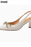 Size 33-41 High Heels Sandals For Women Genuine Leather Pointed Toe Heel Shoes Woman Summer 2023 Backless Pump