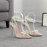 New Butterfly Pearl Rhinestone Fashion Pointed Transparent Crystal With High Heel