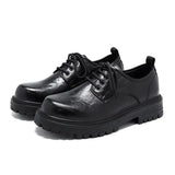 Breakj Wind Ins Black Small Leather Shoes Male Vintage Students Big Head Shoes Fashion Korean Version Of The Platform Men's Shoes