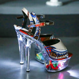 34-43 Nightclub LED Light High Heels Sandals Luminous Shoes Catwalk Pole Dancing Shoes Crystal Clear Platform