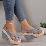 Breakj Platform Heel Sandals 2024 Size Denim Cross Buckle