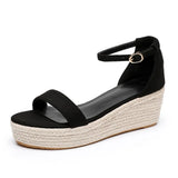 Breakj Cm Baotou Water Table Slope Heli Shoes Hemp Rope Grass Mat Weaving High Heel Sandals Mary Jane Large-Size Thick-Soled