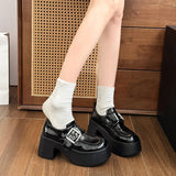 Breakj Loafer Spring 2024 New Foot Pedal Increased Thick Heel Black Fashion Simple British Small Leather Shoes
