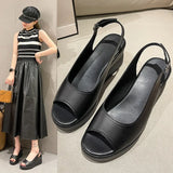 Breakj Slope Heel Sandals Women's Fashion Korean Version After The Buckle Heightening Thin Heel Fish Mouth Women's