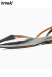 Size 33-40 Women Flats Sandals Real Leather Elegant Low Heels Summer Shoes For Women 2023 Fashion Silver