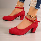 Breakj Single-Shoe Women 2025 Spring New High-Heeled Korean Version Of The Round Head Velvet Buckle Coarse Fashion And Shallow Women's
