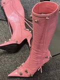 New Women's Boots Pointed Toe High-heeled Boots Paris Fashion Knee-high Boots European and American Party